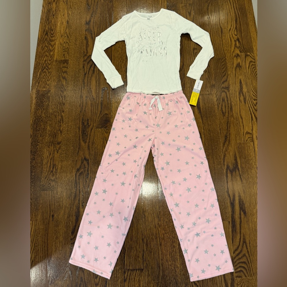 Kids Pajamas Set - Pink and White Star Design